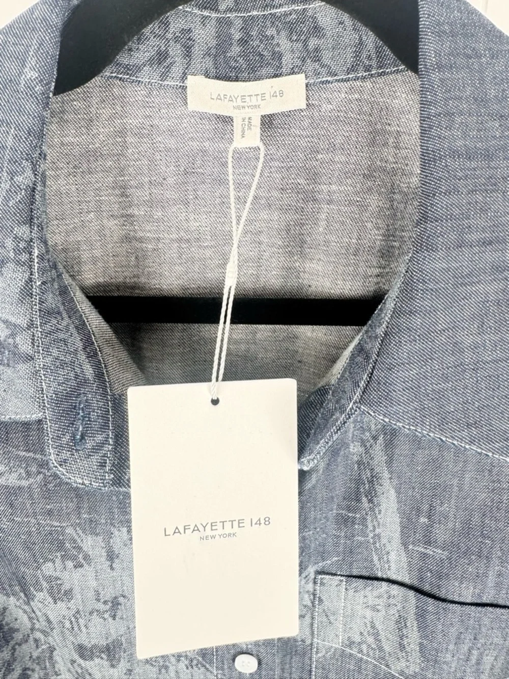 Lafayette 148 Sleeveless Button Front Blouse Indigo Print Cotton Size L NWT - Picture 5 of 7